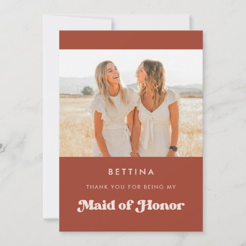 Stylish Terracotta Maid of honor thank you card