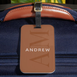 Stylish Terracotta Monogram and Name Luggage Tag