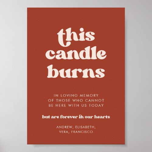 Stylish Terracotta This Candle burns Memorial Poster