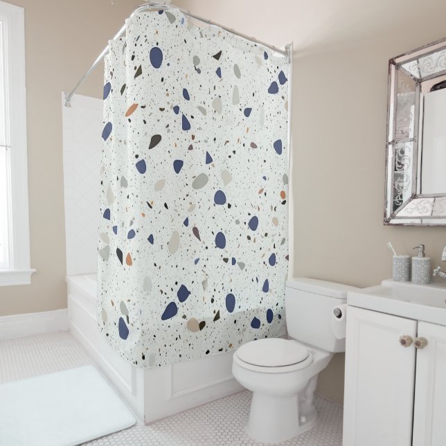 Stylish Terrazzo Tile Design Multi-Color  Shower Curtain (In Situ)