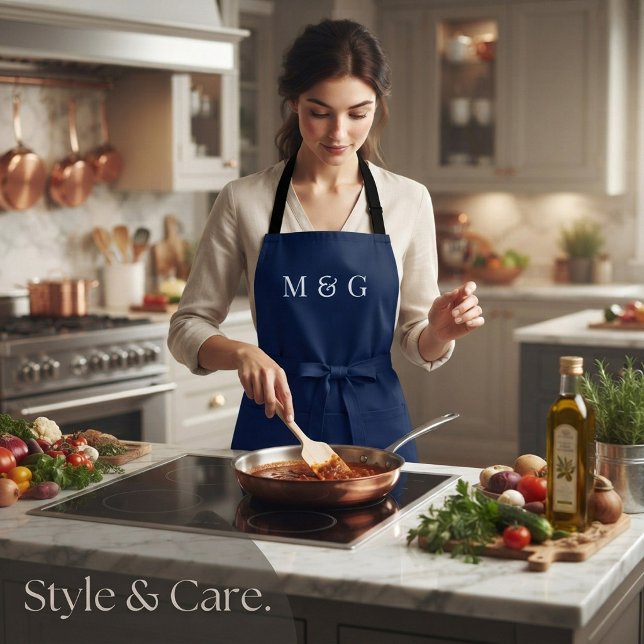 21. Stylish Text Monogram Personalized Navy Blue Apron