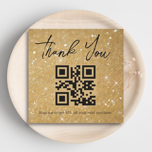 stylish thank you business qr code gold glitters  note card