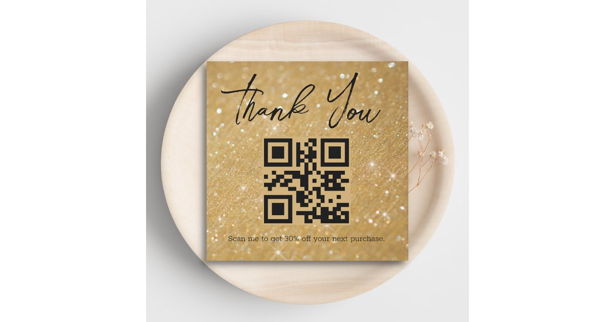 stylish thank you business qr code gold glitters note card | Zazzle