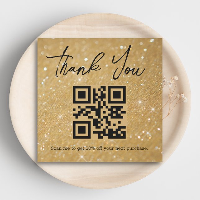 stylish thank you business qr code gold glitters  note card (Creator Uploaded)