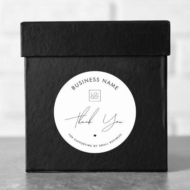 Stylish Thank You Custom Small Business Logo Classic Round Sticker (Creator Uploaded)