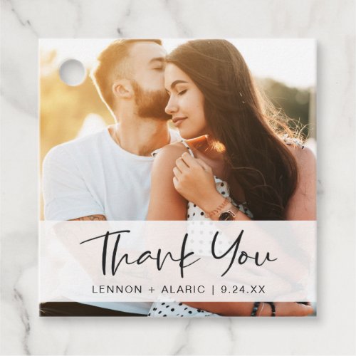 Stylish Thank You  Dark Text  Personalized Photo Favor Tags