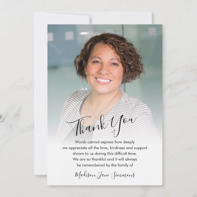 Stylish Thank You Funeral Photo Sympathy Grief (Back)