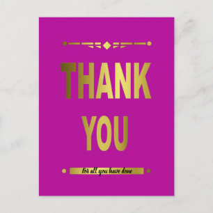 Stylish Thank You Gold Typography Postcard