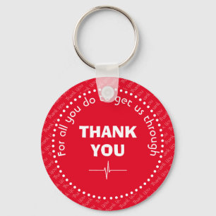 Stylish THANK YOU Health Heroes Customizable Red Keychain