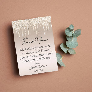 stylish thank you sweet 16 gold dripping glitters note card