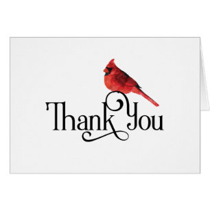 Stylish Thank You with Red Cardinal Bird on White Cards
