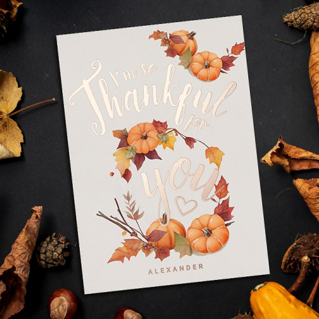 Stylish Thanksgiving Orange Pumpkins Love Script Foil Invitation (Creator Uploaded)