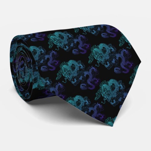 Stylish tie with multicolored dragon