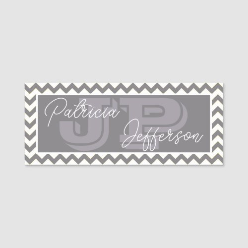 Stylish Titanium Grey Chevron Modern Monogrammed Name Tag