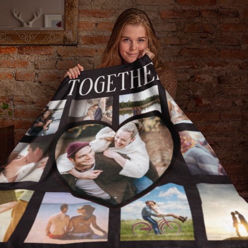 Stylish Together Forever  Heart Photo Collage Fleece Blanket