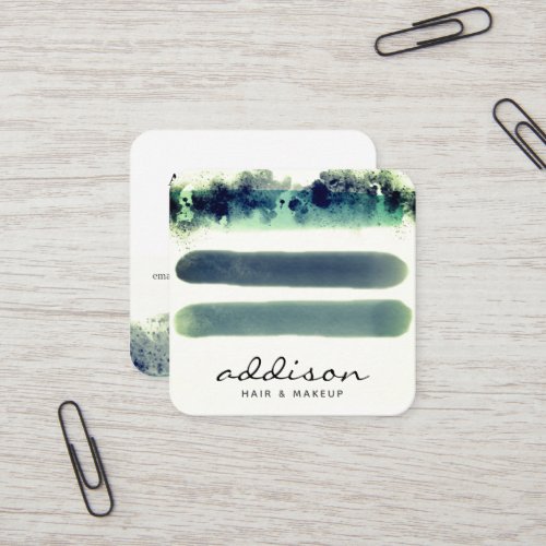 Stylish Torquoise Watercolor Strokes Signature Square Business Card