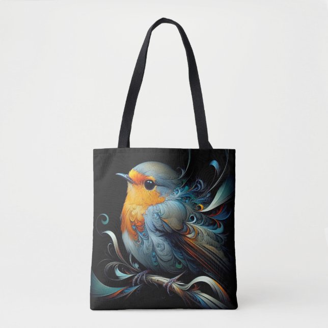 Stylish Tote Bag, Medium Robin Bird print (Front)