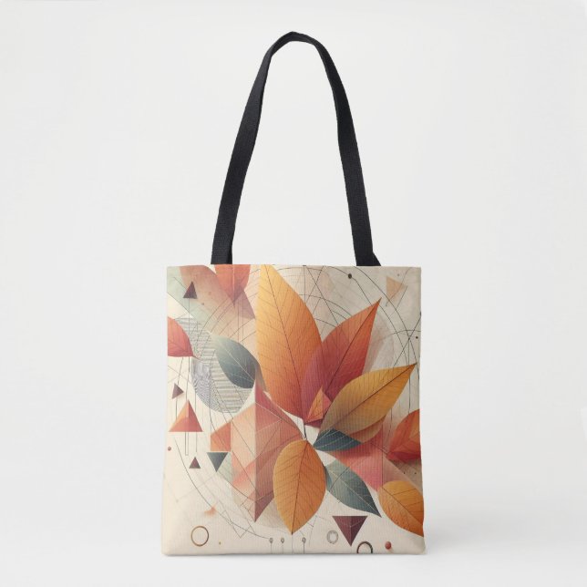 Stylish Tote with Leaf & Geometric Pattern Bag (Front)