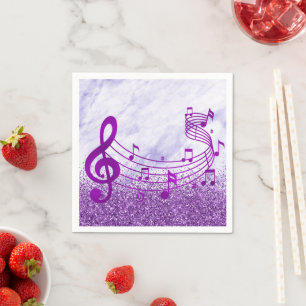 Stylish Treble Clef Musical Note Purple Glitter  Napkins
