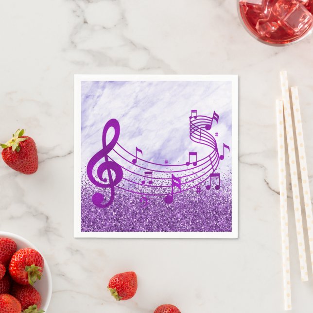 Stylish Treble Clef Musical Note Purple Glitter  Napkins (Insitu)