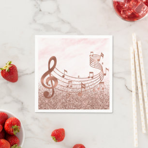 Stylish Treble Clef Musical Note Rose Gold Glitter Napkins
