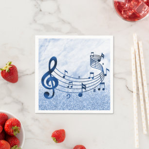 Stylish Treble Clef Musical Notes Blue Glitter Napkins