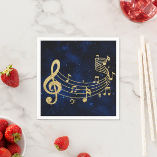 Stylish Treble Clef Musical Notes Blue Gold Napkins