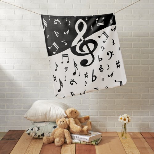 Stylish Treble Clef Wave Black and White Baby Blanket