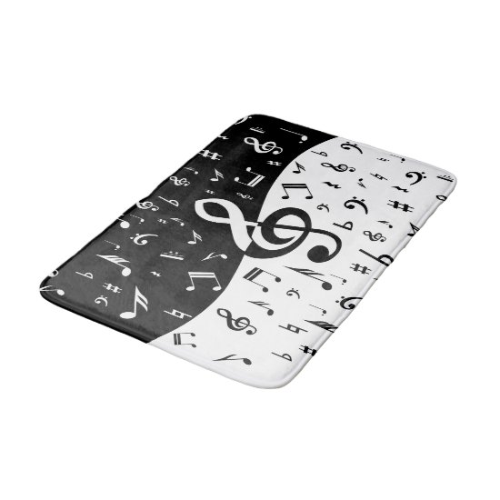 Stylish Treble Clef Wave Black and White Bath Mat