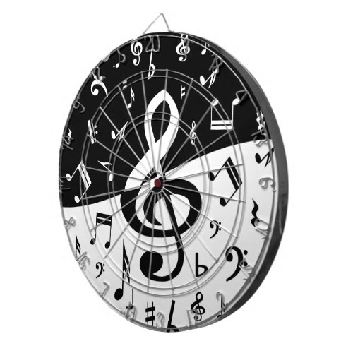 Stylish Treble Clef Wave Black and White Dartboard With Darts