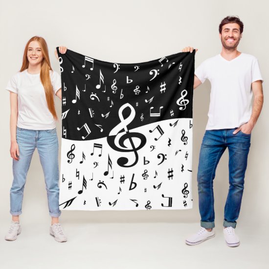 Stylish Treble Clef Wave Black and White Fleece Blanket