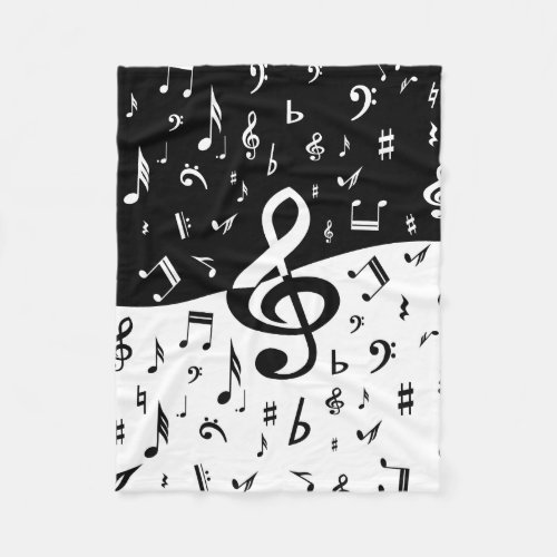 Stylish Treble Clef Wave Black and White Fleece Blanket