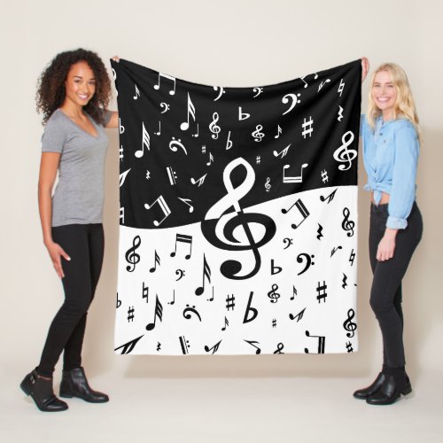 Stylish Treble Clef Wave Black and White Fleece Blanket