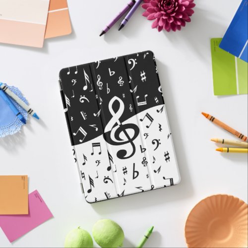 Stylish Treble Clef Wave Black and White iPad Air Cover