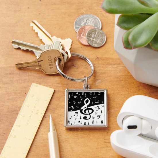 Stylish Treble Clef Wave Black and White Keychain