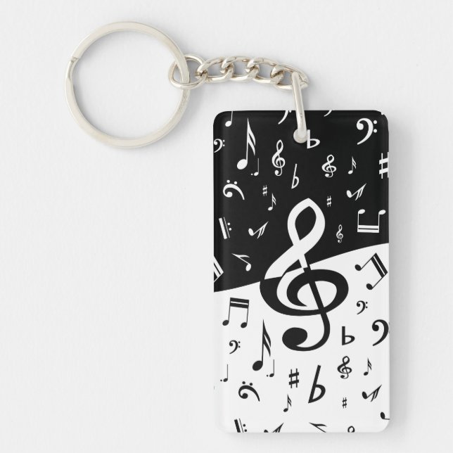 Stylish Treble Clef Wave Black and White Keychain (Front)
