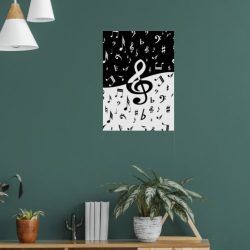 Stylish Treble Clef Wave Black and White Poster