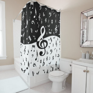 Stylish Treble Clef Wave Black and White Shower Curtain
