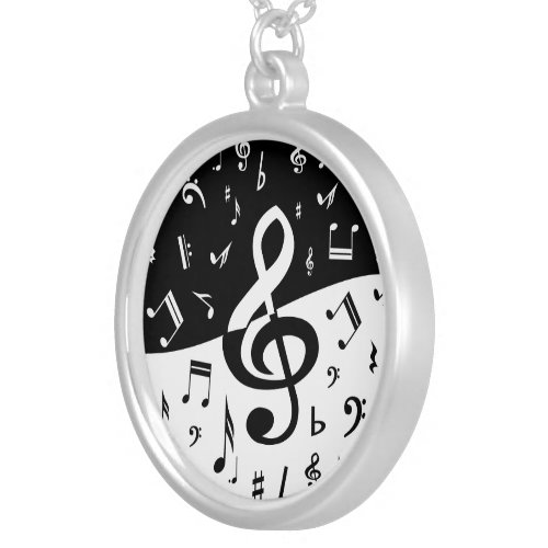 Stylish Treble Clef Wave Black and White Silver Plated Necklace