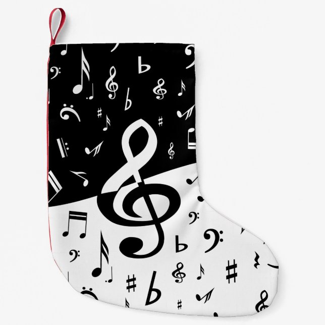 Stylish Treble Clef Wave Black and White Small Christmas Stocking (Front)