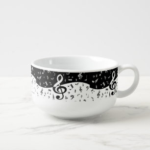 Stylish Treble Clef Wave Black and White Soup Mug