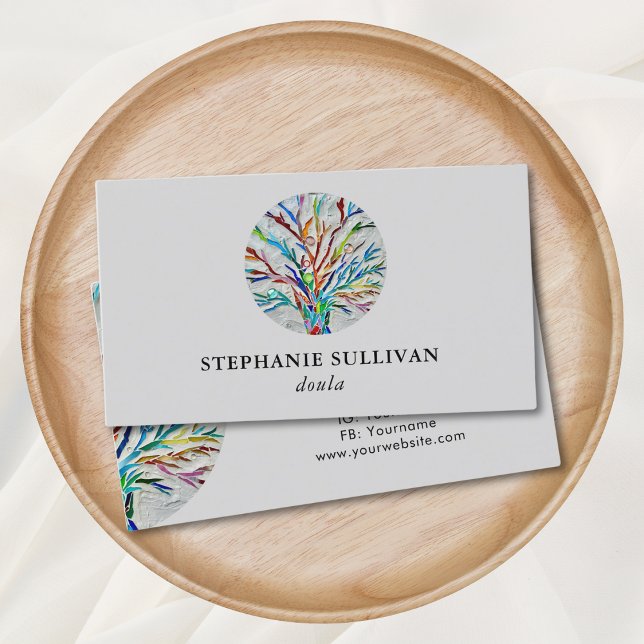 Stylish Tree of Life Doula Gray  Business Card (Creator Uploaded)