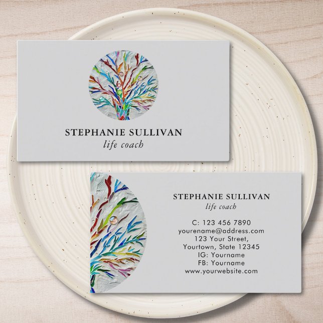 Stylish Tree of Life Life Coach Gray Business Card (Creator Uploaded)