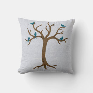 Stylish Tree with Blue Birds Pillow