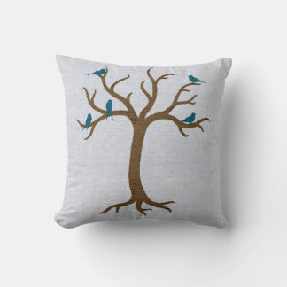 Stylish Tree with Blue Birds Pillow