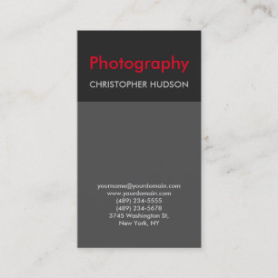Stylish Trend Red Gray Photography Business Card