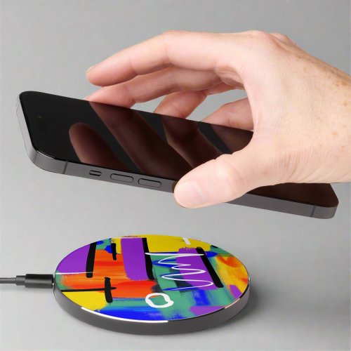 Stylish Trendy Abstract Colorful Artwork Rainbow Wireless Charger