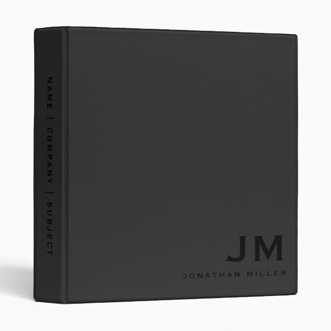 Stylish Trendy Black Out Minimalist Monogram 3 Ring Binder (Front/Spine)