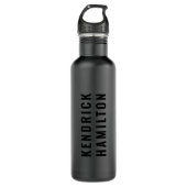 Stylish Trendy Black Out Modern Minimalist Simple  Stainless Steel Water Bottle (Front)