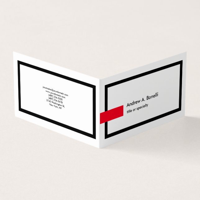 Stylish Trendy Black White Red Professional Modern Business Card (Outside)